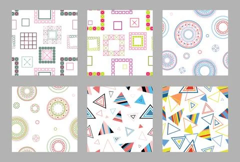 Seamless pattern of geometric shapes. Bright seamless pattern. Set of 6 pat.. イラスト素材