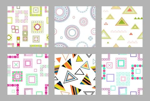 Seamless pattern of geometric shapes. Bright seamless pattern. Set of 6 pat.. イラスト素材