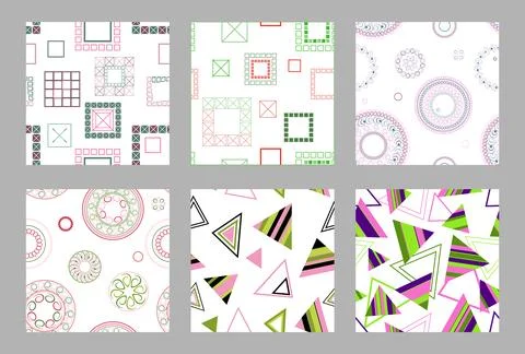 Seamless pattern of geometric shapes. Bright seamless pattern. Set of 6 patterns イラスト素材