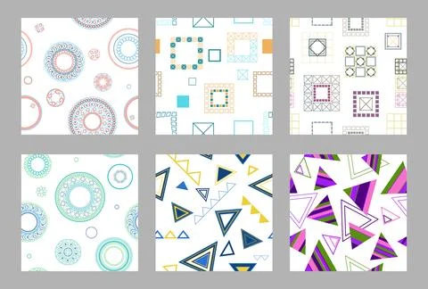 Seamless pattern of geometric shapes. Bright seamless pattern. Set of 6 patterns Stockillustratie