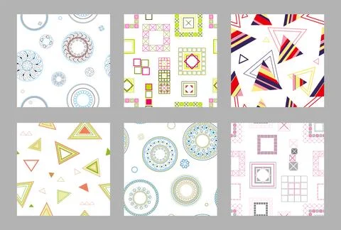 Seamless pattern of geometric shapes. Bright seamless pattern. Set of 6 patterns イラスト素材