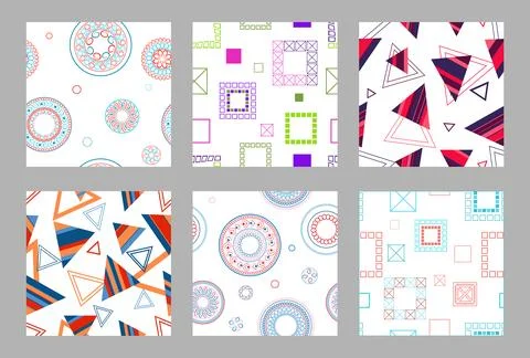 Seamless pattern of geometric shapes. Bright seamless pattern. Set of 6 patterns イラスト素材