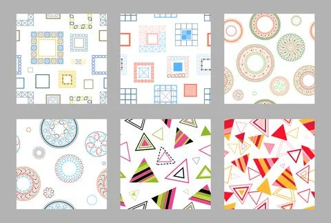 Seamless pattern of geometric shapes. Bright seamless pattern. Set of 6 pat.. イラスト素材