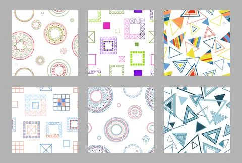 Seamless pattern of geometric shapes. Bright seamless pattern. Set of 6 pat.. Stock Illustration