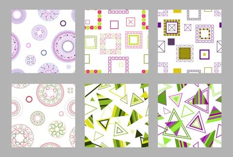 Seamless pattern of geometric shapes. Bright seamless pattern. Set of 6 pat.. Stock Illustration