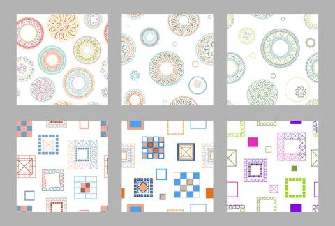 Seamless pattern of geometric shapes. Bright seamless pattern. Set of 6 pat.. Stock Illustration