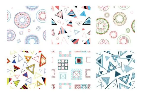 Seamless pattern of geometric shapes. Bright seamless pattern. Set of 6 pat.. Stock Illustration