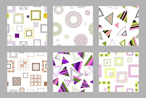 Seamless pattern of geometric shapes. Bright seamless pattern. Set of 6 pat.. Stock Illustration