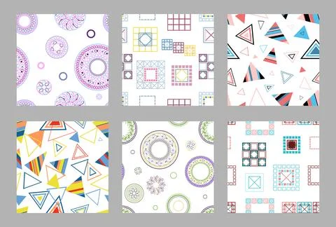 Seamless pattern of geometric shapes. Bright seamless pattern. Set of 6 pat.. Stock Illustration