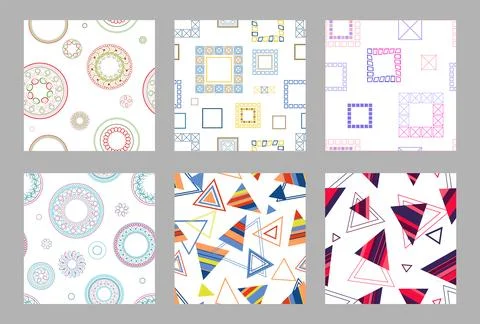 Seamless pattern of geometric shapes. Bright seamless pattern. Set of 6 pat.. Stock Illustration