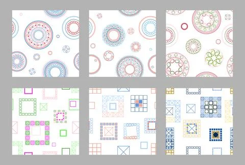 Seamless pattern of geometric shapes. Bright seamless pattern. Set of 6 pat.. Stock Illustration