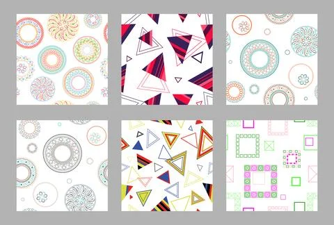 Seamless pattern of geometric shapes. Bright seamless pattern. Set of 6 pat.. Stock Illustration