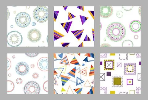 Seamless pattern of geometric shapes. Bright seamless pattern. Set of 6 pat.. Stock Illustration