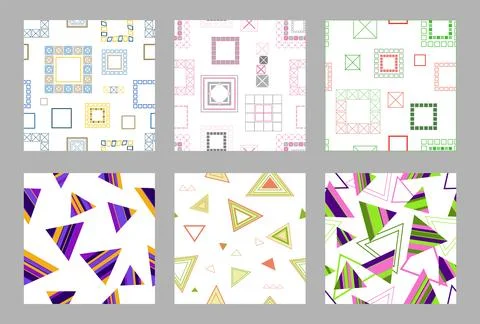 Seamless pattern of geometric shapes. Bright seamless pattern. Set of 6 pat.. Stock Illustration