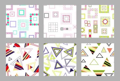 Seamless pattern of geometric shapes. Bright seamless pattern. Set of 6 pat.. Stock Illustration