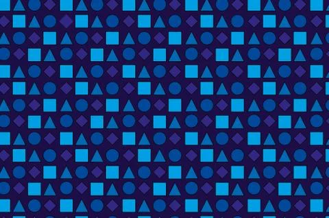 Seamless pattern of geometric shapes of different shapes in blue tones Stock Illustration