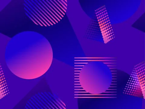 Seamless pattern with geometric shapes memphis style 80s. Triangles and circl Stockillustratie