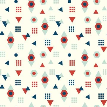Seamless pattern with geometric shapes, red and blue triangles, red and blue Stock Illustration