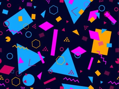 Seamless pattern with geometric shapes in the style of the 80s. Multicolored  Illustrazione stock