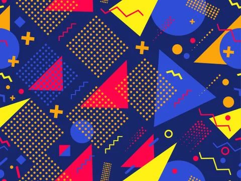 Seamless pattern with geometric shapes in the style of the 80s. Multicolored  Stock Illustration
