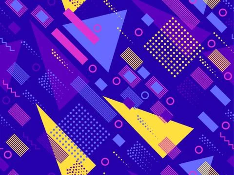 Seamless pattern with geometric shapes in the style of the 80s. Multicolored  Illustrazione stock