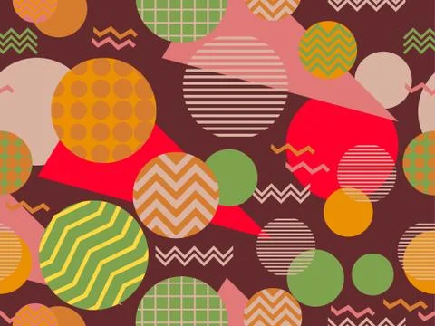 Seamless pattern with geometric shapes in the style of the 80s. Circles with  Stock Illustration