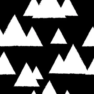 Seamless pattern with geometric snowy mountains. White triangles and black ba Stock Illustration