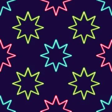 Seamless pattern geometric star shape glowing desktop icon, neon star sticker Illustrazione stock