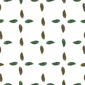 Seamless pattern in geometric style with doodle leaf elements. Isolated botan 스톡 일러스트