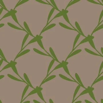 Seamless pattern in geometric style with green leaves minimalistic branches s Stock Illustration