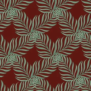 Seamless pattern in geometric style with simple fern leaf ornament. Pale dark 스톡 일러스트