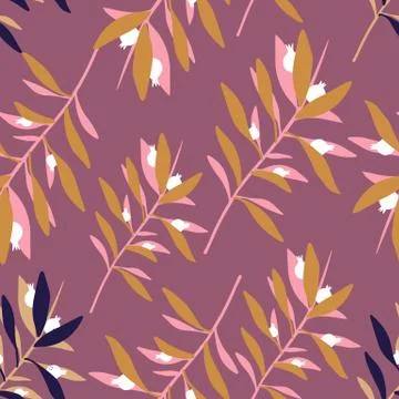 Seamless pattern with geometric trendy branch leaves in retro style. Summer t Stock Illustration