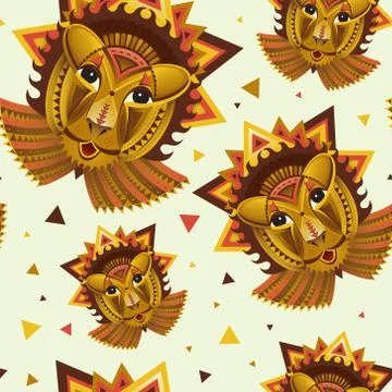 Seamless pattern Geometric vector lion face, african animals head illustratio Illustrazione stock