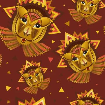 Seamless pattern Geometric vector lion face, african animals head illustratio Illustrazione stock
