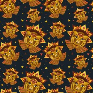 Seamless pattern Geometric vector lion face, african animals head illustratio Stock Illustration