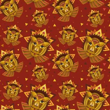 Seamless pattern Geometric vector lion face, african animals head illustratio Stock Illustration