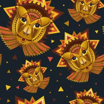Seamless pattern Geometric vector lion face, african animals head illustratio Illustrazione stock