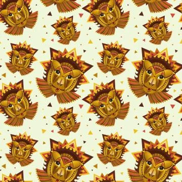 Seamless pattern Geometric vector lion face, african animals head illustratio Illustrazione stock