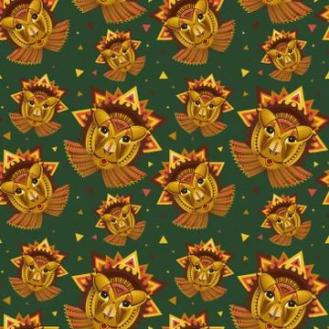 Seamless pattern Geometric vector lion face, african animals head illustratio Stock Illustration