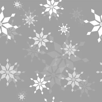 Seamless pattern of geometric white snowflakes different sizes transparency Illustrazione stock