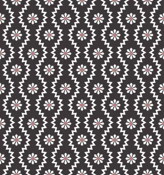 Seamless pattern with geometric zigzag and small flowers. Abstract black and Stock Illustration