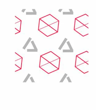 Seamless pattern from geometrical figures. Red cubes and gray rectangles . Stock Illustration