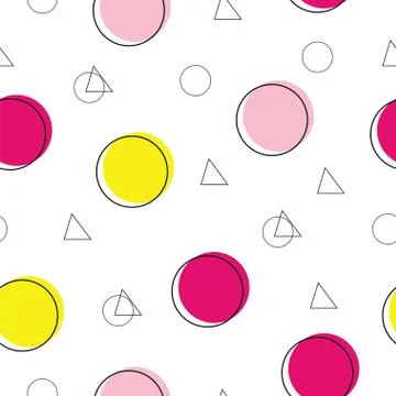 Seamless pattern with geometrical shapes vector in pink and yellow colors Stock Illustration