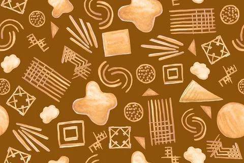 Seamless pattern with geometry shapes. Hand drawn simple shapes. watercolor. Stock Illustration