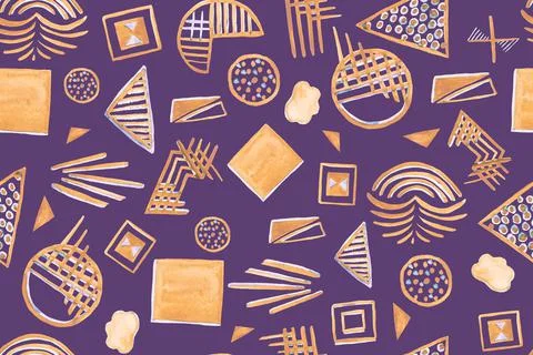 Seamless pattern with geometry shapes. Hand drawn simple shapes. watercolor. 스톡 일러스트