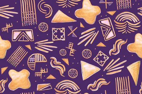 Seamless pattern with geometry shapes. Hand drawn simple shapes. watercolor. Stock Illustration