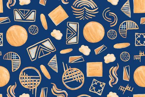 Seamless pattern with geometry shapes. Hand drawn simple shapes. watercolor. 스톡 일러스트