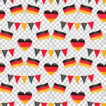 Seamless pattern with German flag in the shape of a heart decorated with garland イラスト素材