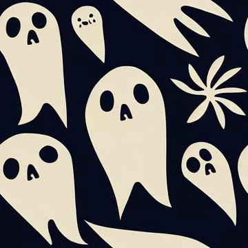 Seamless pattern ghost in black and white Stock Illustration
