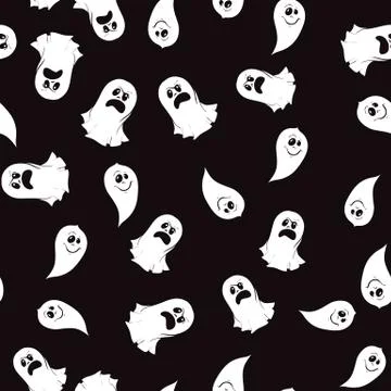 Seamless pattern of ghost characters emoticons isolated on white background. Stock Illustration